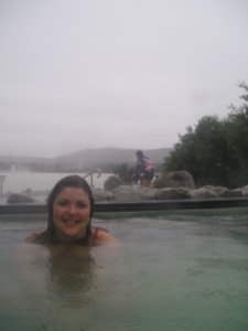 Lounging in the boiling spa (in the rain!)