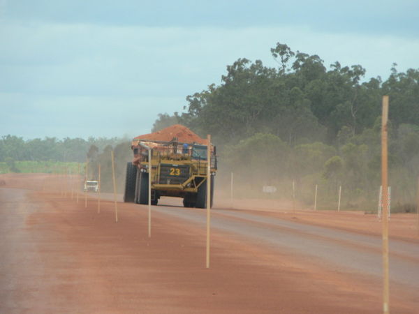 Belly Dumper on Haul Rd at Weipa Mine