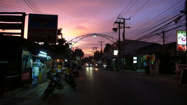 Sunset over Kanchanaburi main st