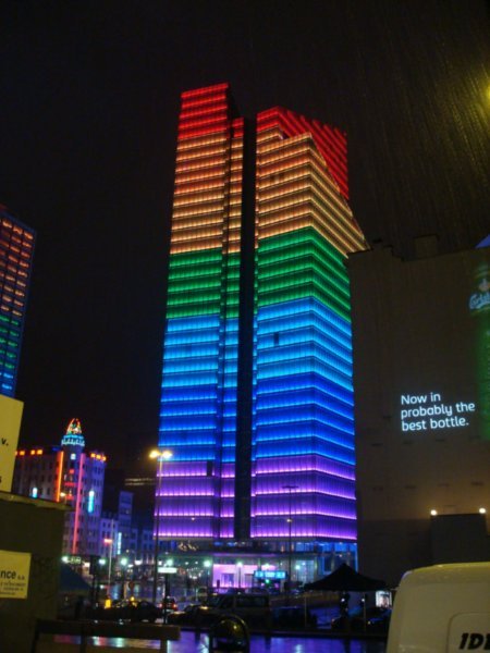 Cool building lit up at night