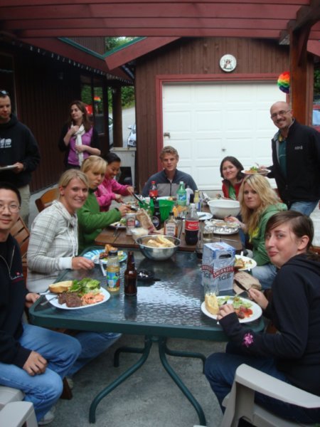 group bbq on first night in tofino