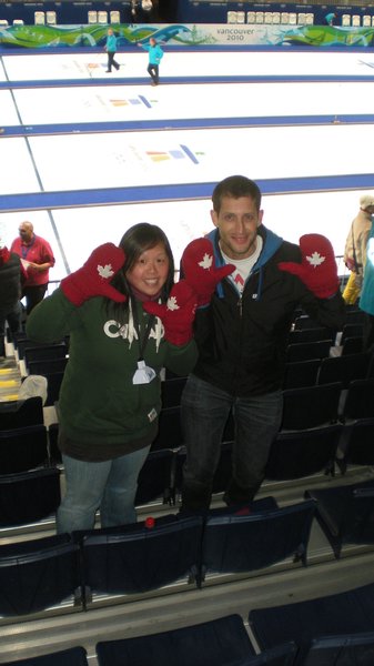 With Jenmi at the curling and showing-off our mittens