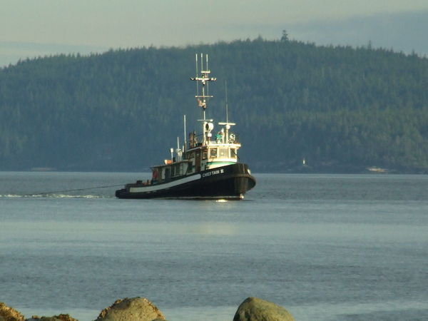 A tug passes by