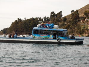 Our bus crosses Lake Titicaca...