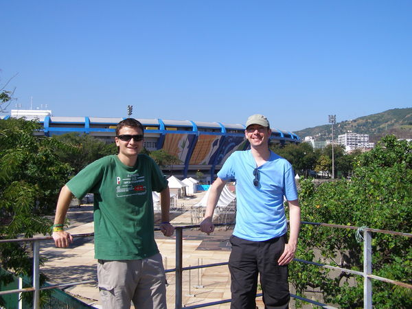 Nick and Nick at the world-famous (and closed) Maracana footy stadium