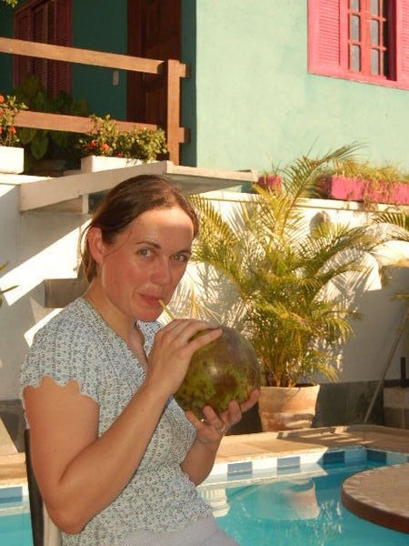 Paula enjoys a final coconut before leaving!