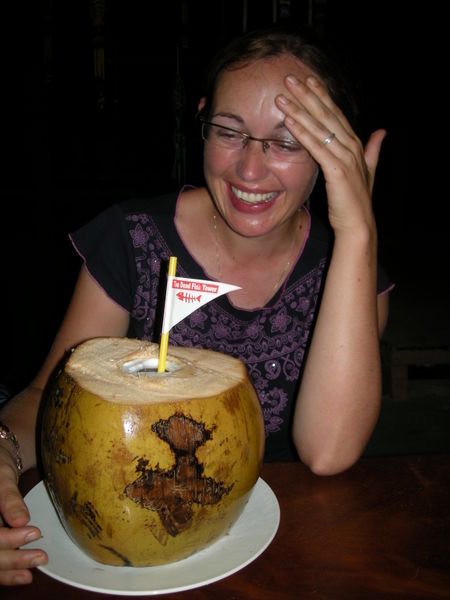 Paula tackles a coconut juice the size of her head