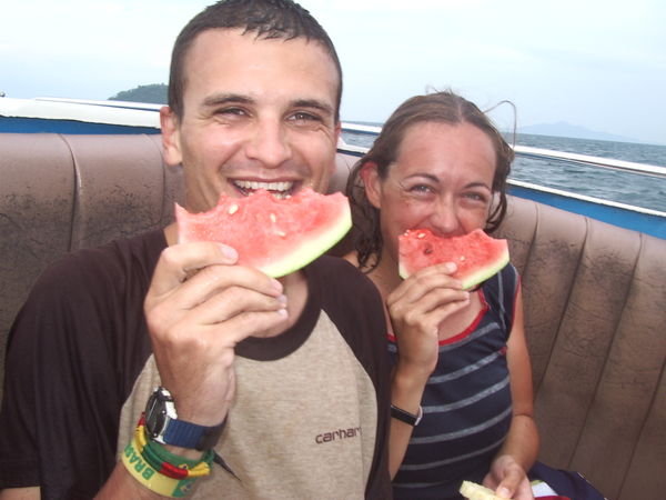 Fruit time on a very fast speed boat