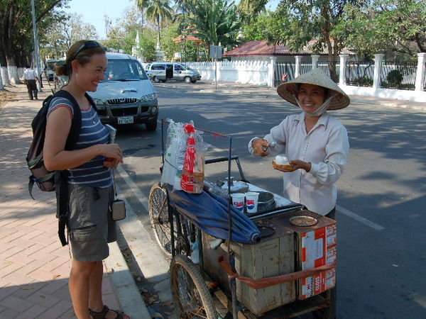 Buying an ice cream sandwich, Vientiane