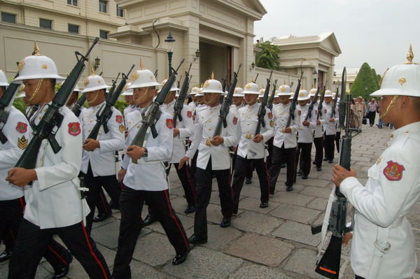 Guards march at Bangkok's Royal Palace