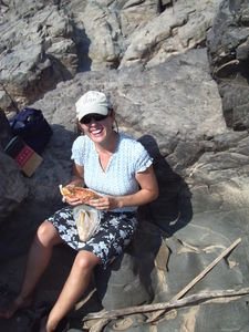 Paula and a very squashed warm sandwich
