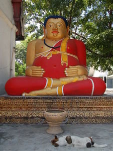 Oversized monk statue