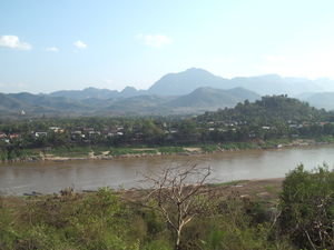 View across Mekong river to Luang Prabang city