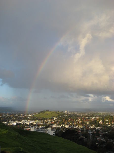 Rainbow viewed from the top of Mt Eden, Auckland