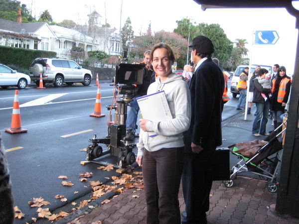 Paula hard at work on set, Auckland