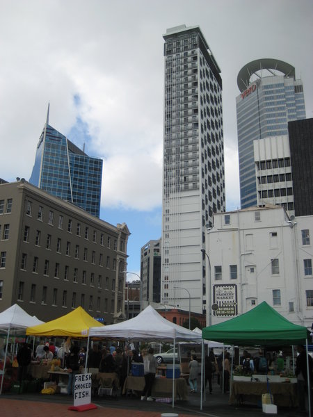 View of our apartment block from the Saturday Farmers Market