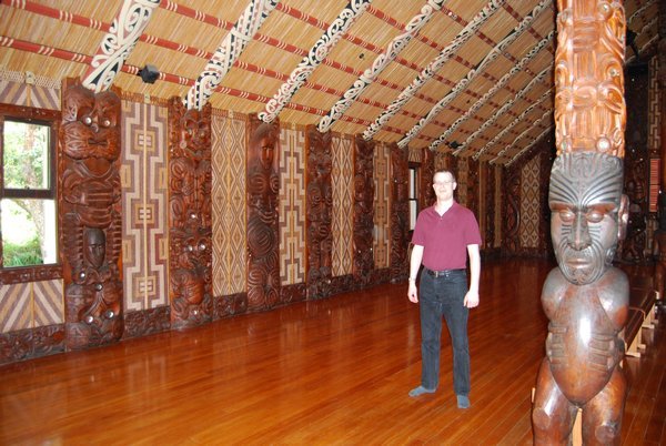 Andrew in the marae (Maori meeting house)