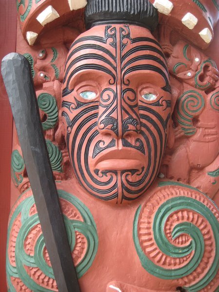 Maori wood face carving