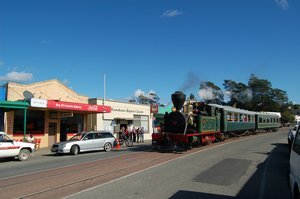 Steam train chugging through the centre of Kawakawa town