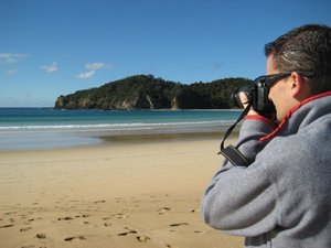Nick photographing Matapouri Bay, Northland