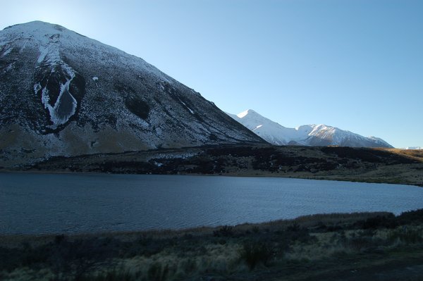 Lake and mountain view from the TranzAlpine train