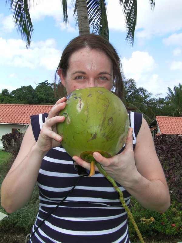 Paula makes a meal of a coconut