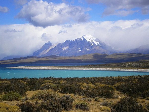 First sighting of Torres del Paine peaks