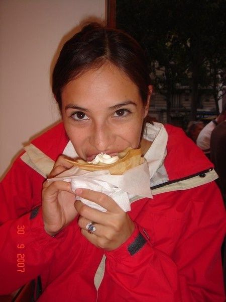 Ana tucking into a huge nutella and chantilly crepe