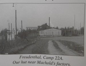Hugh's photo of the POW hut and Machold Factory in the background.