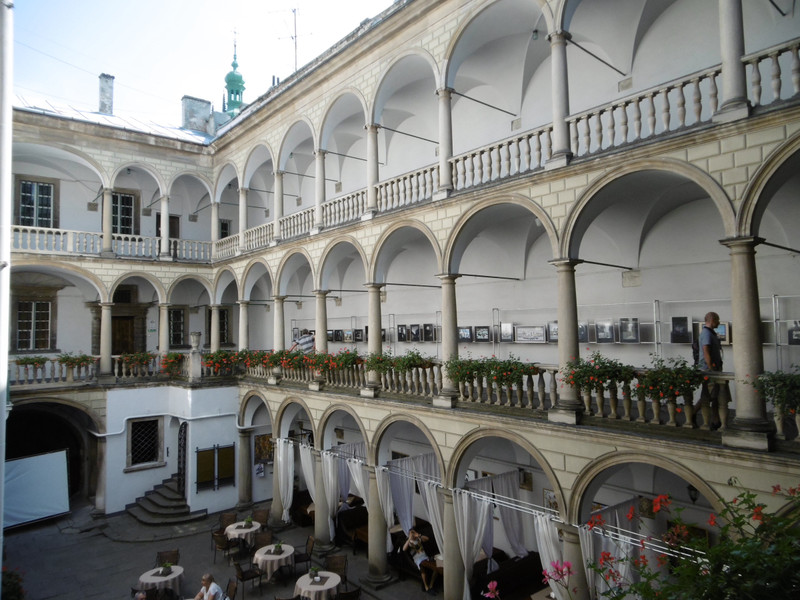Café in Italian courtyard at back of Lviv History Museum