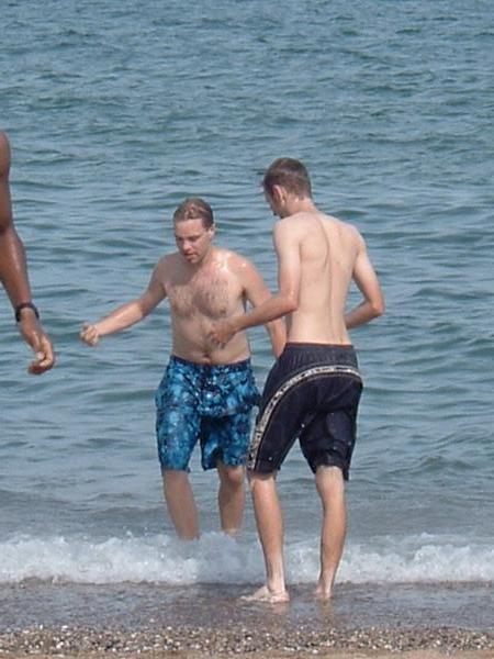 Graeme and Chester frolicking in the water together....awww