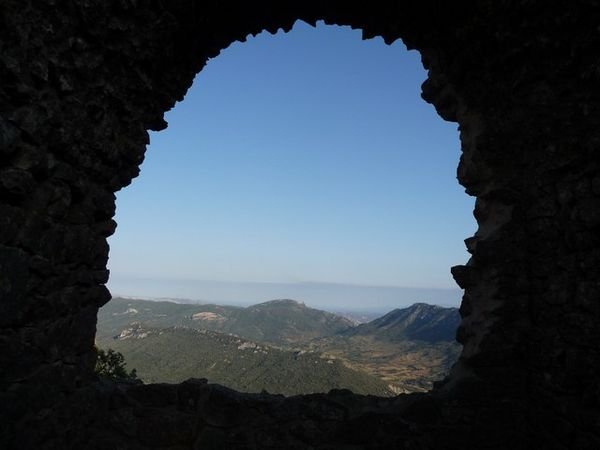 Window looking back to another Cathar Fortress