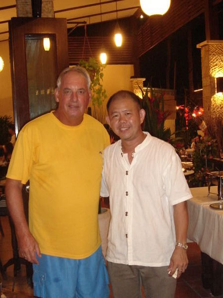 Rob with owner Paul at the Opening of the Putumayo Restaurant in Langkawi