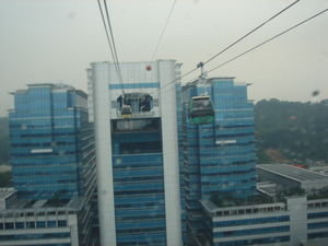 On the cable car going across to Sentosa Island