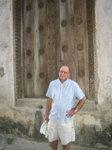 Stevie babes in front of one of the famous Zanzibar doors