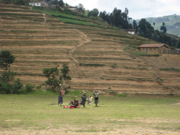 Kids and terrace farm between Kibuye and Kigali