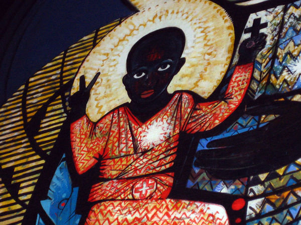 Part of the Madonna and Child of Soweto painting in Regina Mundi church