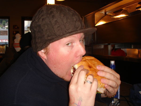 Paul eats a Ferg Burger