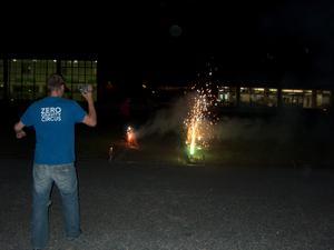 Scot Free shooting off a firework