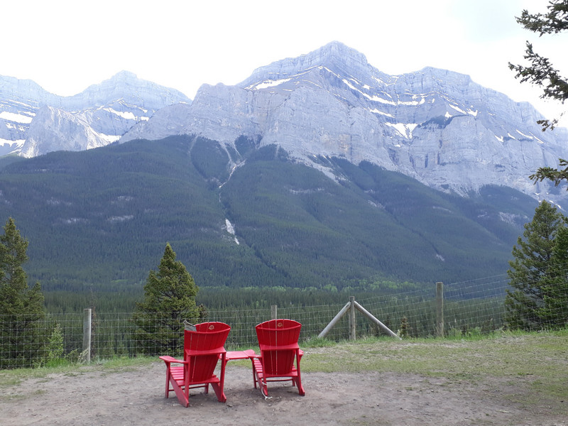 Red chairs at Bow valley viewpoint neat Canmore