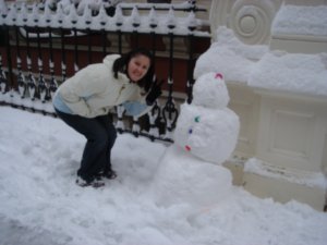 Kids had made snowmen in the street