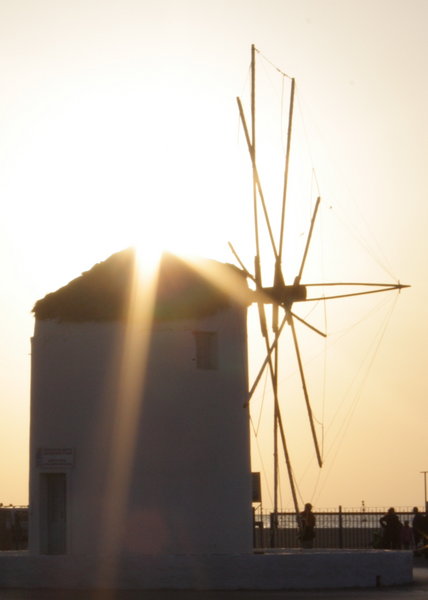 Parikia's harbour front windmill in the late afternoon