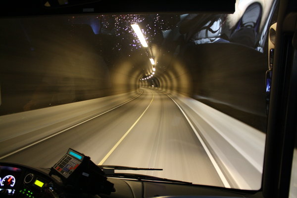 Bus ride through a tunnel