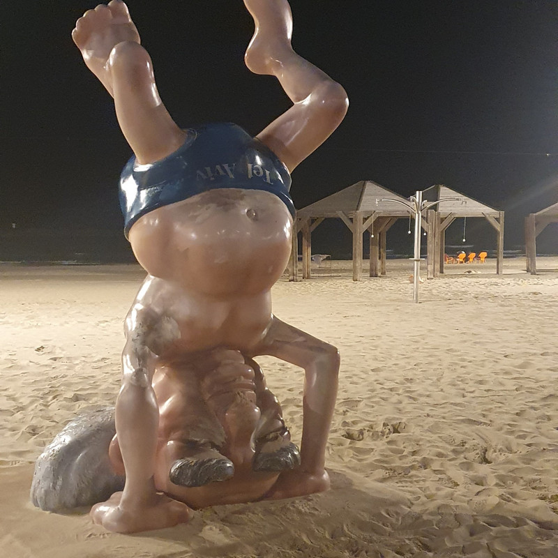 Ben Gurion standing on his head on the Tel Aviv beach