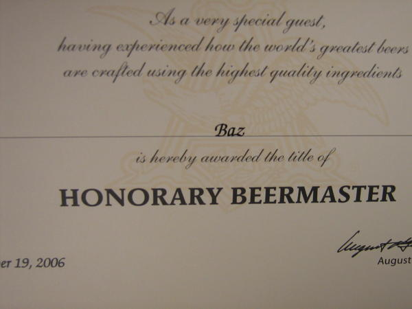 Baz = Certified Beermaster!