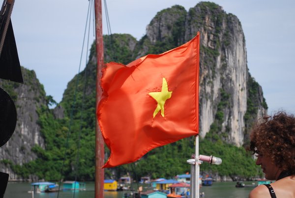 Vietnamese flag on one of the boats