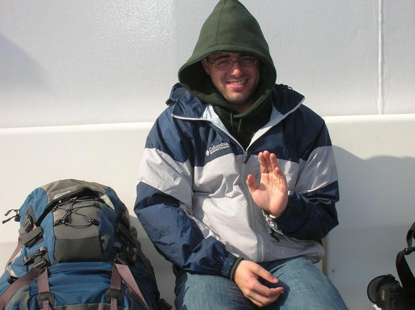 Dennis freezing on the ferry