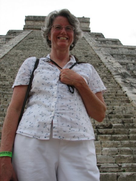 Mom at the base of the Pyramid