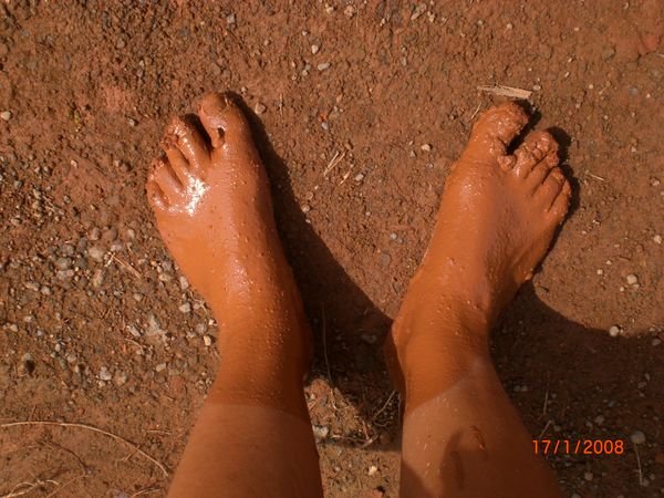 My feet after walking up several muddy hills!