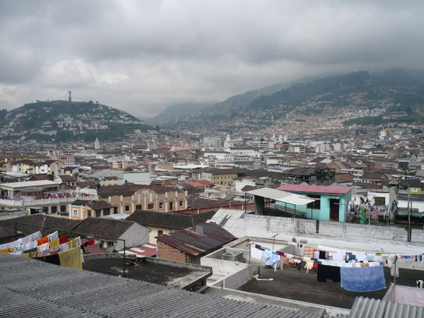 Day time view of Quito old town from the terrace of my hostel